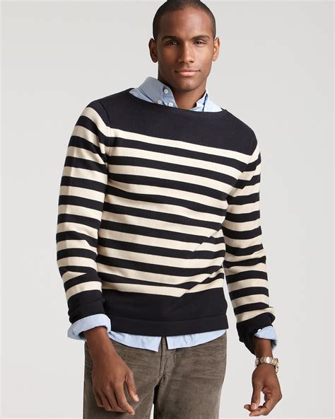 navy michael kors stripe crewneck sweater|Michael Kors Striped Crewneck Cashmere Sweater, Navy.